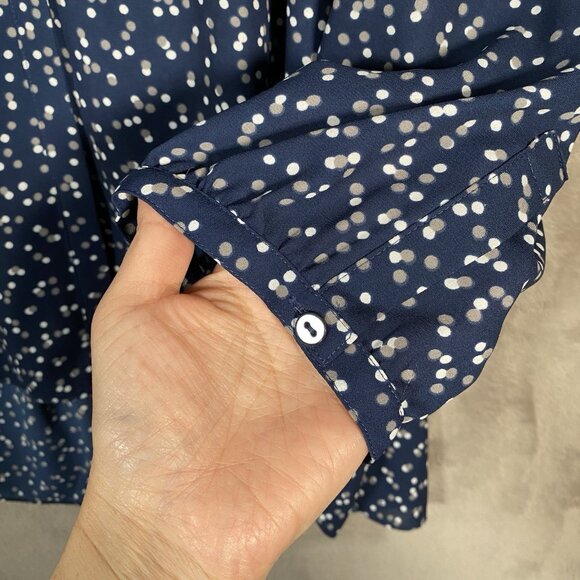 NYDJ Pintuck Pleat Back Blouse Plus Size 1X Pisco Polka Dot Blue White 3/4 Sleev - Picture 7 of 15